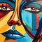 Vibrant Abstract Oil Painting Of A Woman\\\'s Face In Bold Colors