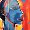 Vibrant Abstract Outsider Art: African Head In Dark Azure And Orange