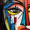 Vibrant Abstract Outsider Art: Colorful Face Painting In Contemporary Pop Art Style