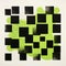 Vibrant Abstract Painting: Black And Green Squares With Optical Illusions