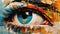 Vibrant Abstract Painting: Eye Of A Woman In Harsh Realism