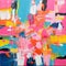 Vibrant Abstract Painting: Playful Chaos In Pink, Orange, And Blue