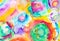 Vibrant Abstract  Watercolour Rainbow Circles On White Background