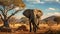 Vibrant African Elephant Walking In Terrain - Concept Art Stock Photo