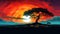 Vibrant African-inspired Tree Sunset: Captivating 2d Game Art