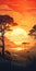 Vibrant African Sunrise: Modern Savanna Illustration With Warm Color Palette