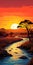 Vibrant African Sunset Illustration With Meandering River In Tuscany