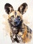Vibrant African Wild Dog in Watercolor AI Generated