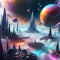 a vibrant AI artwork of a floating, crystalline city amidst the clouds of a gas giant