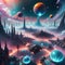 a vibrant AI artwork of a floating, crystalline city amidst the clouds of a gas giant