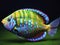 Vibrant AI-generated underwater art with hyper-realistic sci-fi style, realistic fish portraits, saturated colors, light crimson &