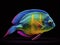 Vibrant AI-generated underwater art with hyper-realistic sci-fi style, realistic fish portraits, saturated colors, light crimson &