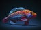 Vibrant AI-generated underwater art with hyper-realistic sci-fi style, realistic fish portraits, saturated colors, light crimson &