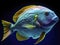 Vibrant AI-generated underwater art with hyper-realistic sci-fi style, realistic fish portraits, saturated colors, light crimson &