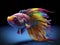 Vibrant AI-generated underwater art with hyper-realistic sci-fi style, realistic fish portraits, saturated colors, light crimson &