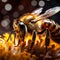 Vibrant AI generator illustration of very realistic bee searching for pollen