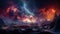 Vibrant Alien landscape with space nebula