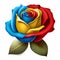 Vibrant American Beauty Rose: Blue, Red, and Yellow Illustration.