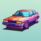 Vibrant Anime Car: A Pixelated Realism With Retro Filters And 1980s Vibes