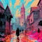 Vibrant Anime Painting: Medieval-inspired Urban Landscape With Infrared Twist