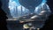 vibrant anime panorama: spaceship over oil tanks landscape. ai generated