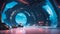 vibrant anime panorama: spaceship over oil tanks vista. ai generated