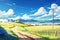 Vibrant anime styled image of rural scene. Generative AI