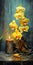 Vibrant Antique Metallic Vases With Yellow Orchids And Candles