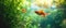 Vibrant Aquatic World Goldfish Gracefully Swim Amidst Lush Green Plants