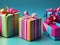 Vibrant Array of Colorful Presents with Bows for Your Birthday Bash - Group of Festive Gift Boxes Ready to Spark Joy.