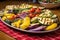 vibrant array of grilled vegetables on a large oval platter