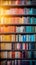 Vibrant array of textbooks neatly arranged on contemporary bookshelf