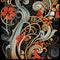 Vibrant Art Nouveau Floral Pattern On Black Background