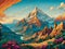 Vibrant Artwork of a Valley With a Temple, Ai Generative