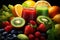 Vibrant assortment fruits veggies smoothies