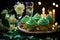 Vibrant assortment of green food and drinks on table for saint patrick s day celebration