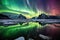 vibrant aurora display above a glacier