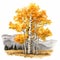 Vibrant Autumn Aspen Tree Illustration In Ink-wash Style