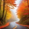 Vibrant autumn colors on winding rural road through forest wilderness generated by