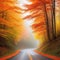 Vibrant autumn colors on winding rural road through forest wilderness generated by