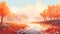 Vibrant Autumn Day Translucent Water And Lush Scenery In Concept Art Style