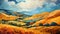 Vibrant Autumn Landscape Painting: Bold And Colorful Impressionistic Hill Illustration