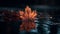 Vibrant autumn maple leaf reflects in water generative AI