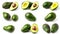 Vibrant Avocado Collection: Macro Studio Shots of Fresh Isolated Avocado Fruits with Clipping Path o