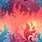 Vibrant background with swirling fire and intricate botanical illustrations (tiled)