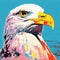 Vibrant Bald Eagle Pop Art: Silkscreen Style, 8k Resolution, Bold Stencil