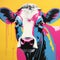 Vibrant Banksy-inspired Cow Painting In Yellow And Pink