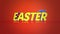 A vibrant banner Happy Easter in yellow letters on orange background