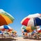 Vibrant Beach Delight: Colorful Umbrellas and Flip Flops Under Sunny Skies