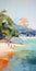 Vibrant Beach Scene Painting With Blurred Imagery And Soft Edges